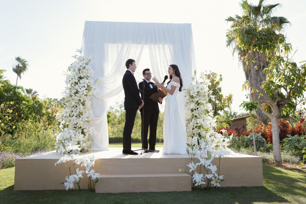 Flora Farms Wedding Garden View Ceremony with White Florals 